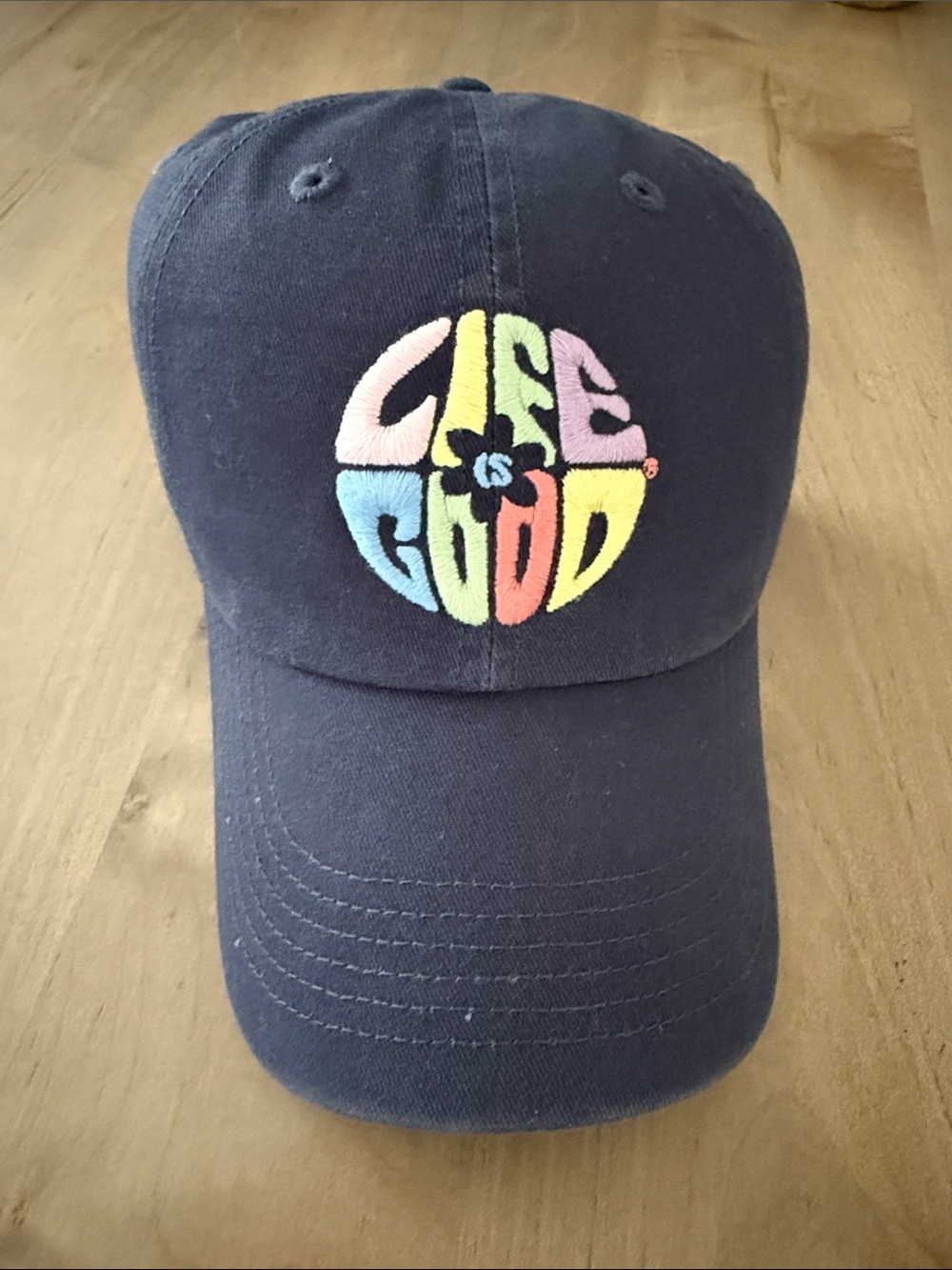 Life Is Good Navy Cap with Pastel Peace Logo